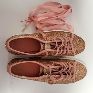 Kate Spade Keds Triple Rose Gold Glitter Sneakers